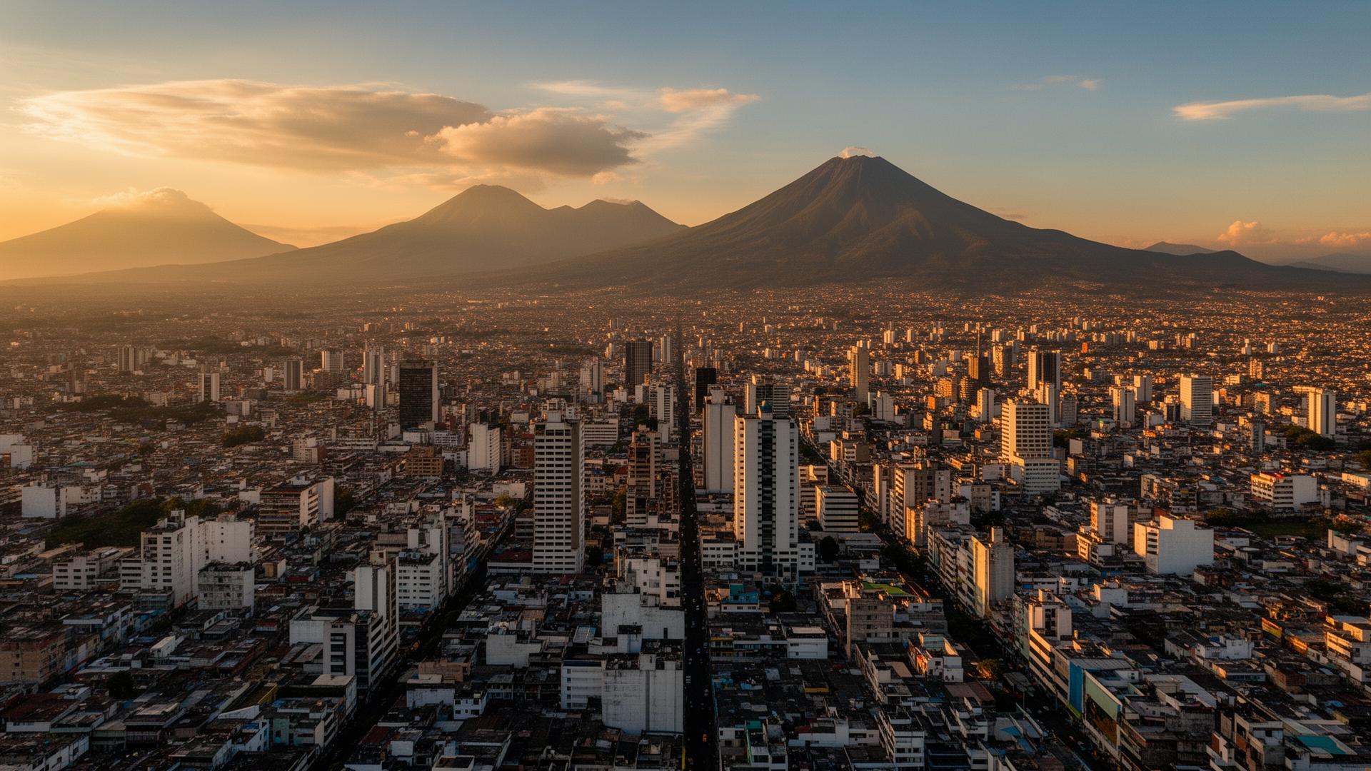 Vista aérea de Ciudad de Guatemala al atardecer